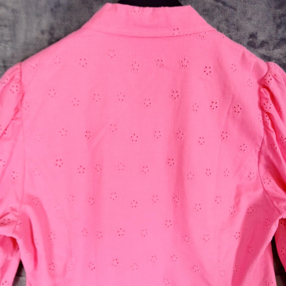 Vince Camuto Dress Womens 14 Pink Eyelet Button Front Cotton Shirt Puff Sleeve - Picture 9 of 11